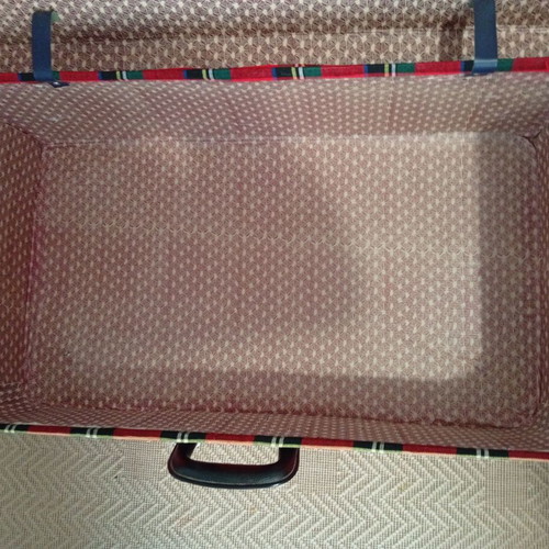 Vintage large suitcase like new, red plaid with black