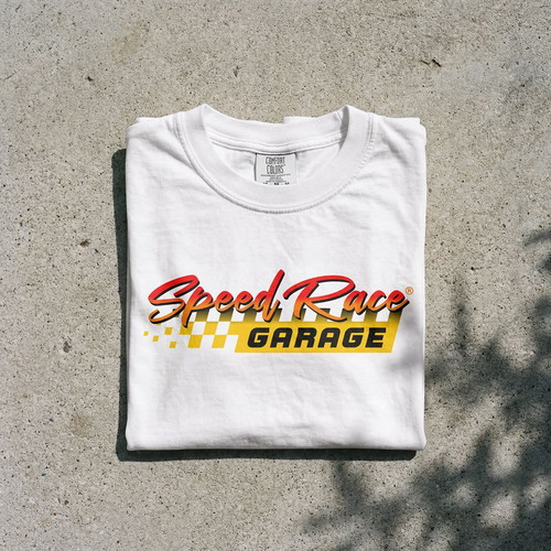 T-Shirt Speed Racer Garage new, unisex, white, sizes M-L-XL