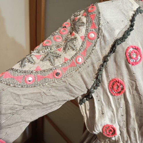 Indian summer dress, one size, pink and grey
