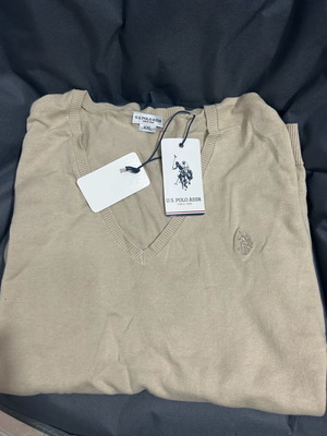 Βαμβακερό πουλόβερ unisex US POLO ASSN καινούργιο, μέγεθος XXL, μπεζ