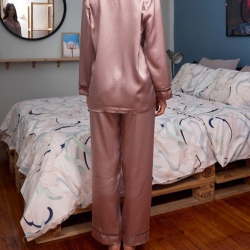 Women's satin powder pajamas new, with buttons, suitable for breastfeeding