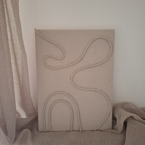 Handmade Minimal Canvas Painting in Sand Grey, New