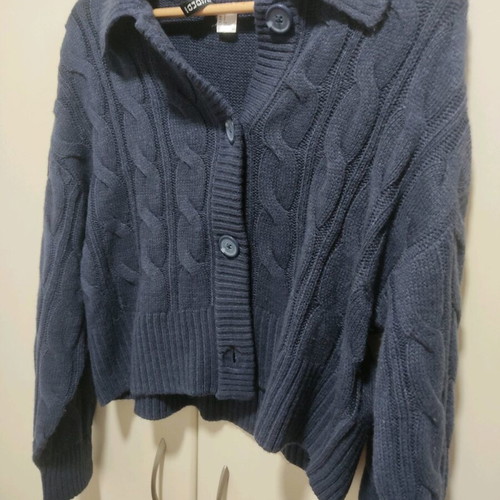 Divided cropped cardigan dark blue like new, size S oversized
