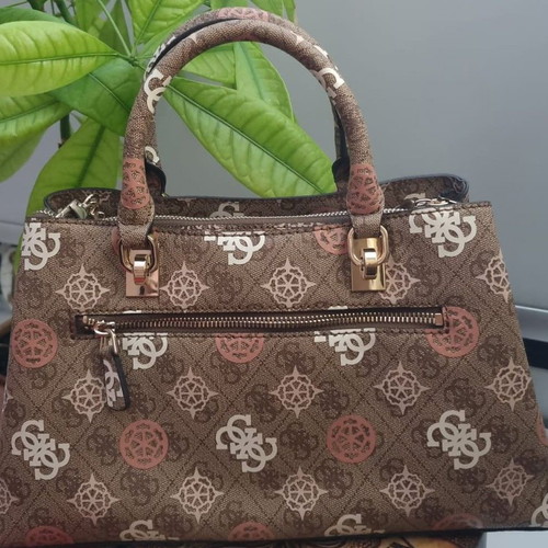 Guess Eliette Logo Girlfriend Satchel, latte logo multi