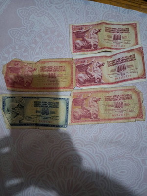 Dinara banknotes of former Yugoslavia used, pack of 4×100 and 1×50