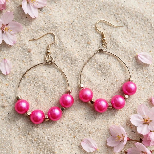 Handmade hot pink summer necklace and earrings set new