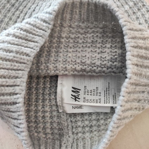 Wool knit hat with glitter girl size 110 H&M like new grey