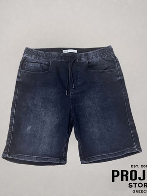 Zara denim black bermuda shorts with waist drawstring