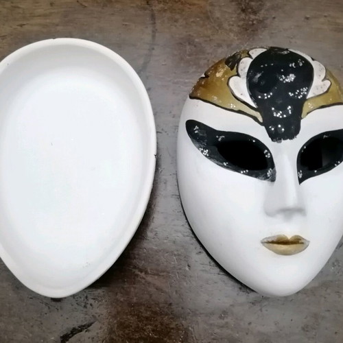 Ceramic faience masks used, handmade, set of 2 pieces