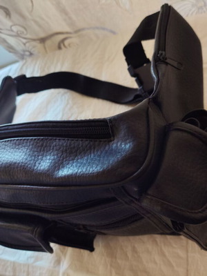 Leather waist bag, large size, black, new