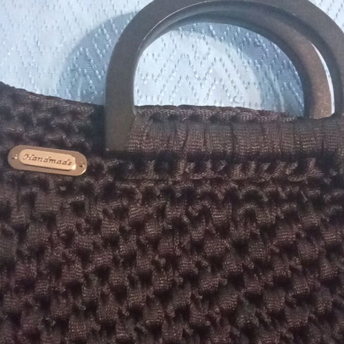 Handmade handbag with wooden black handle and lining new