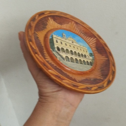 Handmade wooden wall plate with Panagia Faneromeni Monastery photo like new