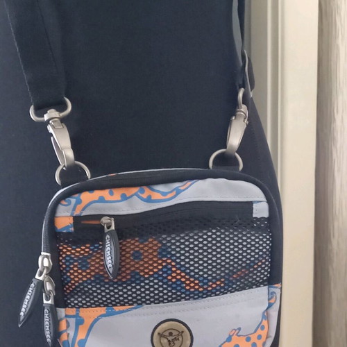 Chimney crossbody bag used, waterproof fabric, blue multicolor