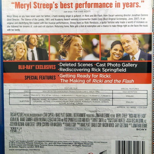 Ricki and the Flash Blu-ray like new, Greek subtitles