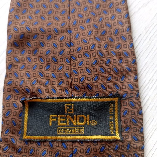 Fendi men's tie like new, brown with blue print, 100% silk