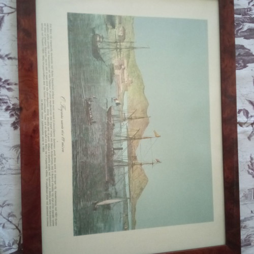 Framed engraving print Piraeus in the 19th century used