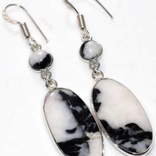 Long White Buffalo Turquoise Earrings 2.2" silver plated, new