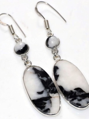 Long White Buffalo Turquoise Earrings 2.2" silver plated, new