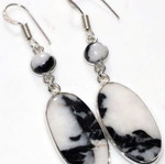 Long White Buffalo Turquoise Earrings 2.2" silver plated, new