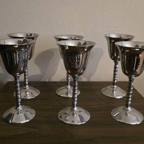 Silver-plated glasses set of 6 like new with design