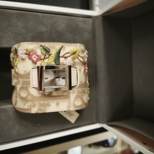 Christian Dior Floral Embroidered Cuff Watch, Oversized Rectangular, NOS