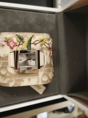 Christian Dior Floral Embroidered Cuff Watch, Oversized Rectangular, NOS