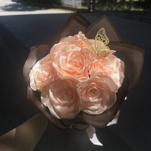 Handmade scented bouquet with satin roses and waterproof wrapping