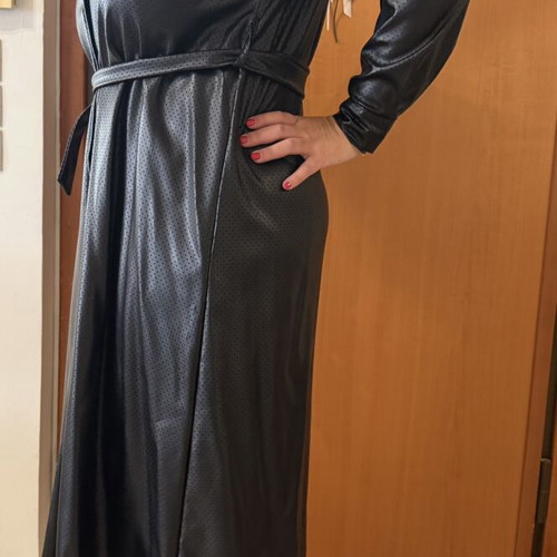 Black dress with belt L-XL, faux leather
