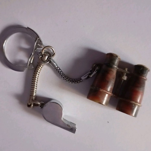 Keychain used with binoculars and whistle, suggestive design