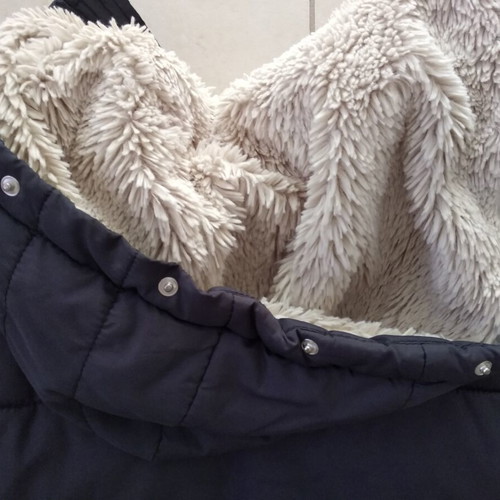 Bershka long winter coat, blue and white