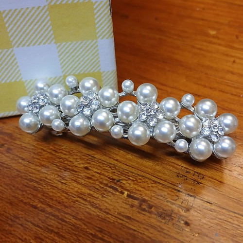 Hair Clip used with Faux Pearls and Rhinestones, Metal