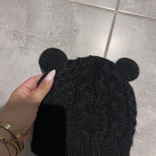 Black knitted hat with ears like new, one size