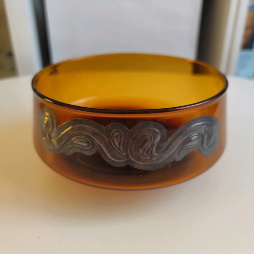Handmade glass bowl Pure Silver 1000 ELMEO like new