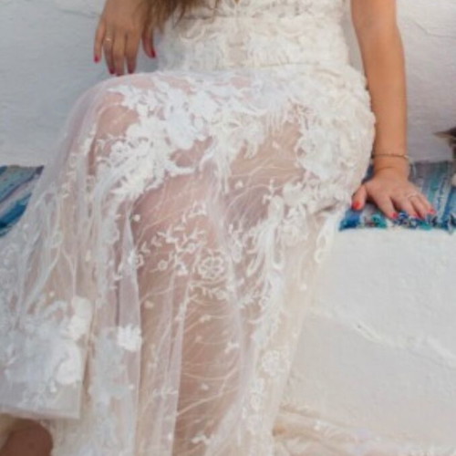 Nicole wedding dress, fitted mermaid lace gown with long train
