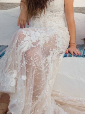 Nicole wedding dress, fitted mermaid lace gown with long train