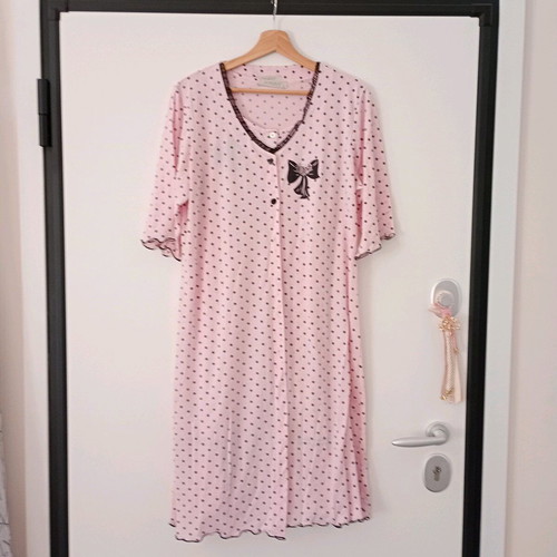 Scherzo polka dot summer cotton robe and nightgown set pink black like new