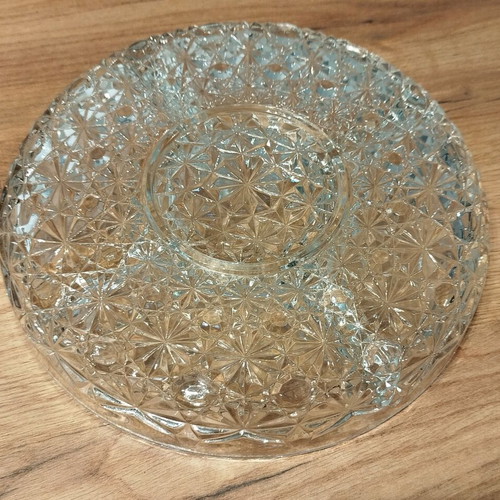 Vintage glass serving platter 25cm like new with central dip bowl
