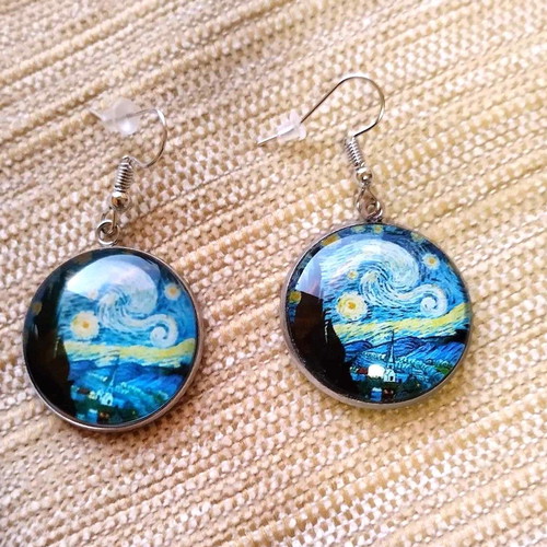 Van Gogh earrings inspired by Starry Night, new, multicolor
