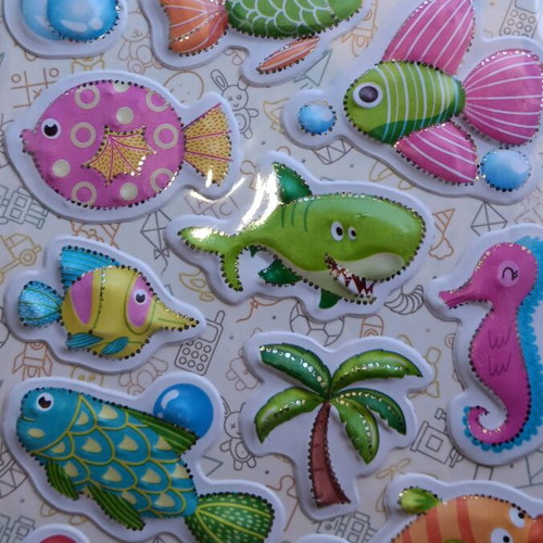 Sea-themed stickers new, embossed design