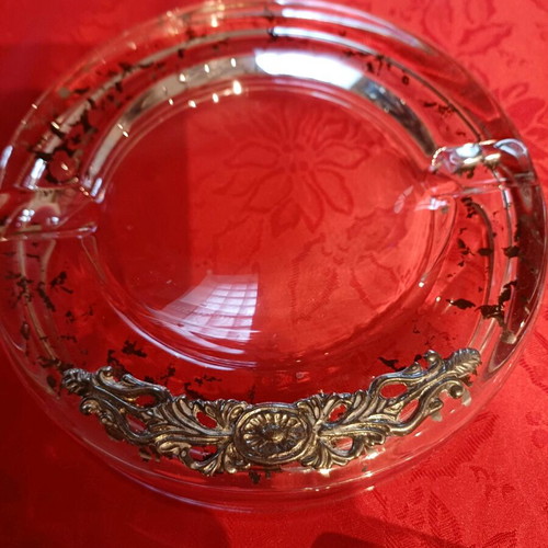 Crystal ashtrays like new with silver finish