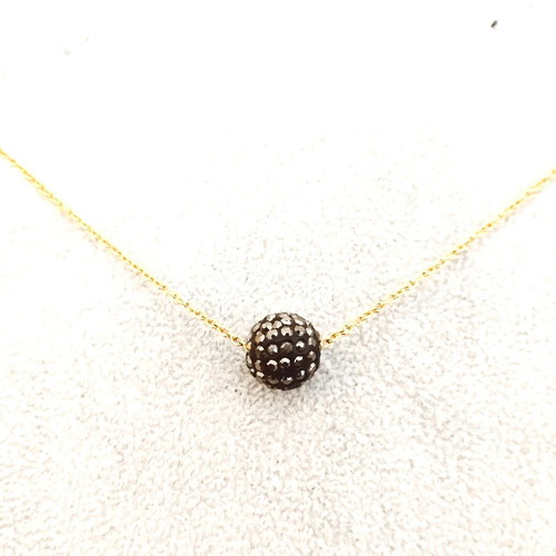 Handmade necklace with gold-colored stainless steel chain and pave-strass bead new