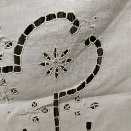 Linen cutwork tablecloth set beige handmade, new