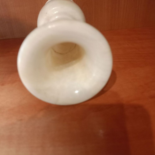 Onyx Vase used, handmade decorative piece with natural cream and light brown hues