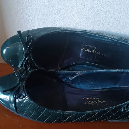Blu Byblos No 38 ballerinas used, dark green quilted patent leather