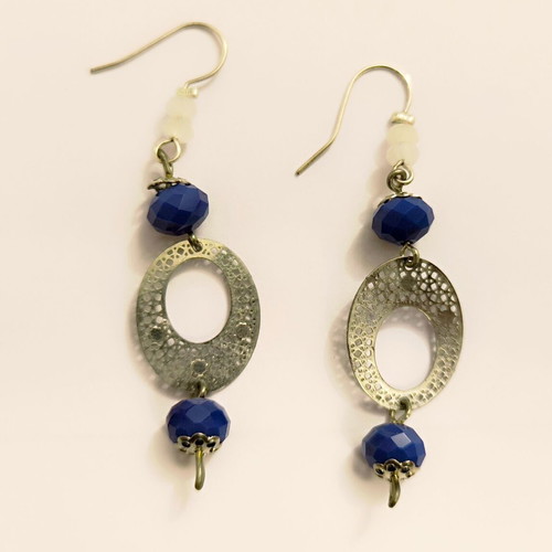 Handmade stainless steel dangling earrings new, blue and silver