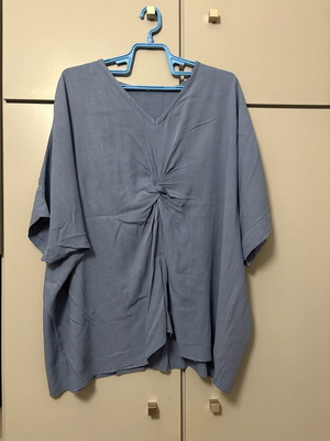 Blue oversized blouse with front twist, made in Italy, XL