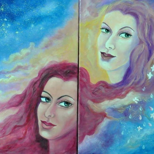 Oil painting diptych on canvas 50x60 cm each new