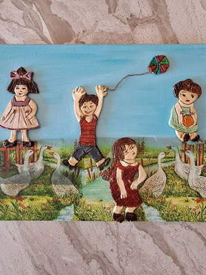 Handmade mixed media painting "A Piece of Childhood Memory" new