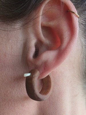 Wooden earrings with bone pin new, brown