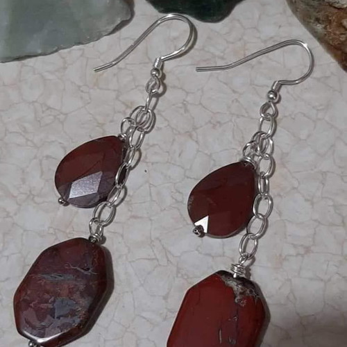 Earrings with red jasper in 925 silver new